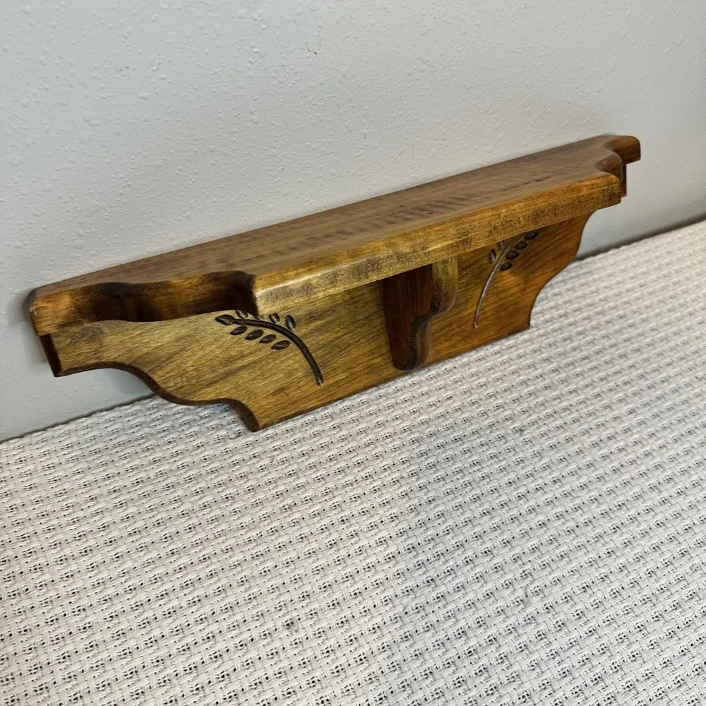 Wall Shelf Brown Wood Wheat Carved Rustic Decor Vintage Farmhouse 16x6 Natural
